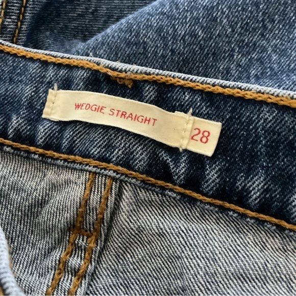 Levi's Wedgie Straight Jeans Sz 28 High Rise Button Fly Blue Womens Crop - Picture 9 of 11